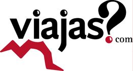 Logo de "viajas.com" con letras negras y un ícono rojo similar a una montaña.