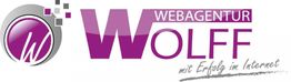 Logo der "Webagentur Wolff" in Lila mit dem Slogan "mit Erfolg im Internet".