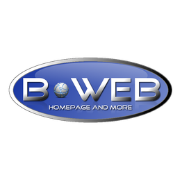 Ovales blaues Logo mit weißer Schrift: "BOWEB, Homepage and More".