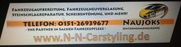 Werbung für Fahrzeugpflege mit Leistungen wie Scheibentönung und Steinschlagreparatur.