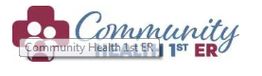 Community Health 1st ER logo with a red cross icon.