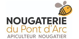 Logo : Nougaterie du Pont d'Arc avec une abeille stylisée. Texte : Apiculteur Nougatier.