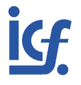 Blaues Logo mit stilisiertem Buchstaben "icf" auf weißem Hintergrund.