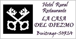 Dos llaves cruzadas y texto: La Casa del Diezmo, Hotel Rural y Restaurante en Buitrago, Soria.