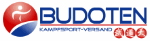 Logo des Budoten Kampfsport-Verbandes mit Schriftzug und Symbolen in Rot, Blau und Weiß.