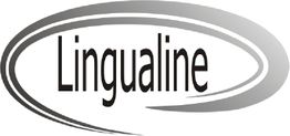 Logo mit dem Wort "Lingualine" in einem ovalen, grauen Kreis.