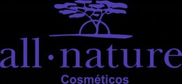 Logotipo da All Nature Cosméticos com ilustração roxa de árvore estilizada acima do texto.