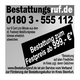 Werbung für Bestattungen zum Festpreis ab 999€, mit Kontaktinformation und Preishinweisen.