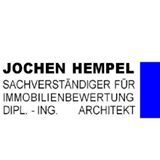 Visitenkarte mit schwarzem Text: "JOCHEN HEMPEL, Sachverständiger für Immobilienbewertung, Dipl.-Ing. Architekt".