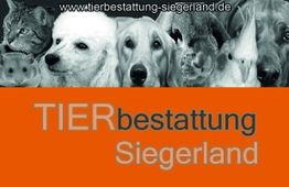 Verschiedene Haustiere nebeneinander; Text: TIERbestattung Siegerland auf orangefarbenem Hintergrund.