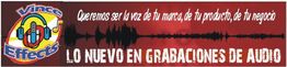 Banner de Vince Effects: "Lo nuevo en grabaciones de audio". Fondo rojo con gráfico de ondas sonoras.