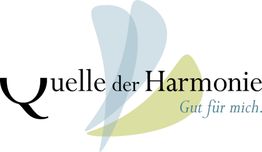 Logo mit der Aufschrift "Quelle der Harmonie" und "Gut für mich." in geschwungenen Lettern.