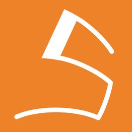 Ein stilisiertes weißes "S" auf einem orangefarbenen Hintergrund.