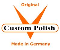 Logo mit Text: "Original Custom Polish, Made in Germany" in Orange auf weißem Hintergrund.