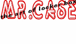 Text: "MR. CASE the art of lockerbox" in roten und schwarzen Buchstaben.