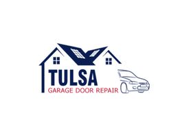 Logo for Tulsa Garage Door Repair with a house and car design.