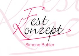 Logo mit Schriftzug "Fest Konzept" und "Simone Buhler" in schwarzer und pinker Schrift.