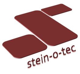 Logo mit roten, rechteckigen Formen und dem Schriftzug "stein-o-tec".