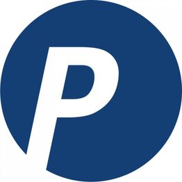 Weißer Buchstabe „P“ auf blauem Kreis.