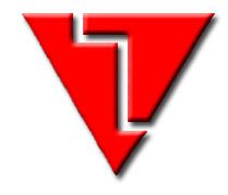 Logo de un triángulo rojo invertido con un diseño geométrico en el centro.