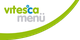 Logo mit Schriftzug "vitesca menü" in grün, blau und grau, auf weißem Hintergrund mit grünem Bogen.