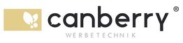 Logo mit stilisiertem Blatt und Beeren, Text: "Canberry Werbetechnik".