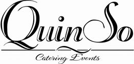 Texto del logo: "QuinSo Catering Events". Diseño elegante en blanco y negro.