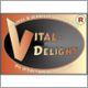 Logo mit großem "V" und Text "Vital-Delight" in ovalem Rahmen. Text: "Die Spray Tanning Evolution".