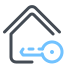 Haus mit Schlüssel-Symbol, das einen Zugang oder Eigentum anzeigt, in einfacher Grafik.