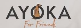 Schriftzug "AYOKA For Friends" mit einem sitzenden Hund im Buchstaben "O".