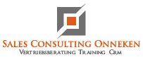 Logo von Sales Consulting Onneken mit vier Quadraten und dem Text "Vertriebsberatung Training CRM".