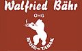 Rotes Logo mit weißem Bär, der eine Pfeife raucht. Text: "Walfried Bähr OHG Filter-Tabak".