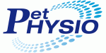 Logo mit Schriftzug "Pet Physio" und blauem, wirbelartigem Muster.