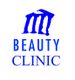 Logo mit blauen Säulen und blauem Text "Beauty Clinic" auf weißem Hintergrund.