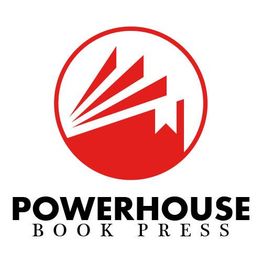 Red and white Powerhouse Book Press logo with stylized book and rays design.