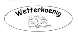 Ovale Grafik mit dem Wort "Wetterkoenig" und einem lächelnden Gesicht unter einem Regenschirm.