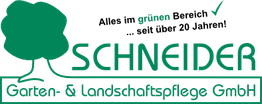 Logo von Schneider Garten- & Landschaftspflege GmbH mit Baum und Text "Alles im grünen Bereich".
