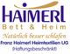 Logo von Haimerl Bett & Heim mit Slogan „Natürlich besser schlafen“ in Blau und Gold.