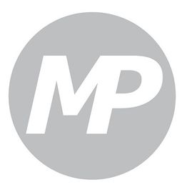 Logo con las letras "MP" en blanco sobre un círculo gris.