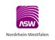 Lila Logo mit weißen Linien, "ASW" in der Mitte, darunter "Nordrhein-Westfalen" in grau.