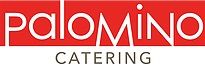 Red and white logo of "Palomino Catering" with stylized text design.