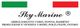 Logo "Sky Marine" con bandiere italiana e testo su produzione di abbigliamento vario.