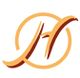 Logo mit einem stilisierten orange-braunen "H" und geschwungenem Design auf weißem Hintergrund.