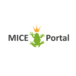 Logo mit grünem Frosch und Krone zwischen den Worten "MICE" und "Portal".