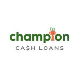 Logo of Champion Cash Loans with a trophy replacing the "i" in "champion."