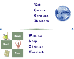 Web- und Wellness-Shop-Logo mit Symbolen für Gesundheit, Schönheit und Entspannung.