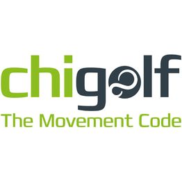 Chigolf-Logo mit Slogan: The Movement Code. Innovatives Golfthema mit stilisiertem "g".