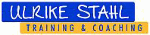 Logo mit Text: "Ulrike Stahl Training & Coaching" in Blau und Gelb.