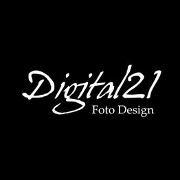 Schwarzer Hintergrund mit weißem Text: "Digital21 Foto Design".