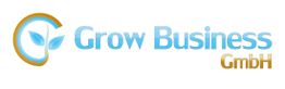 Logo der "Grow Business GmbH" mit blauen Buchstaben und einem Blattmotiv links.
